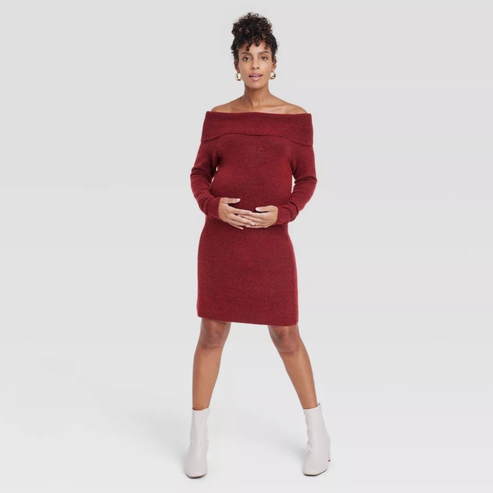 Women’s Isabel Maternity Off The Shoulder Sweater Dress Rust